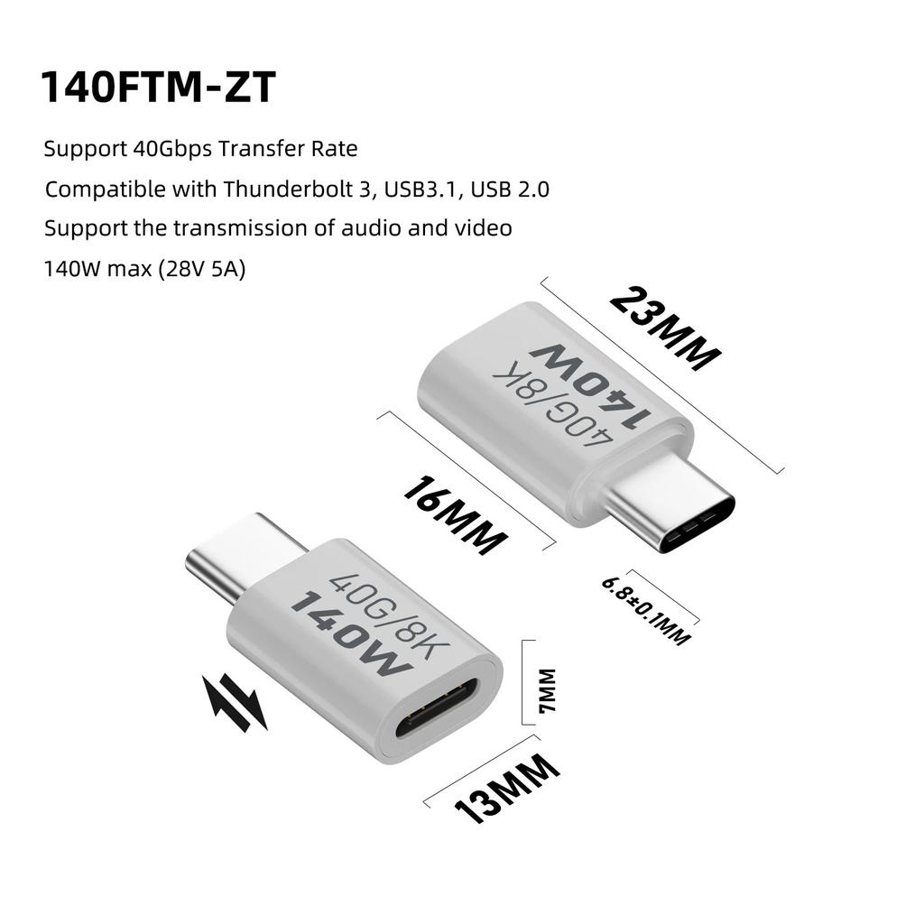 PD140W USB4.0 Type C to USB C Fast Charging Adapter Converter 40Gbps Data Sync Connector 8K@60Hz USB C OTG Adapter for MacBook
