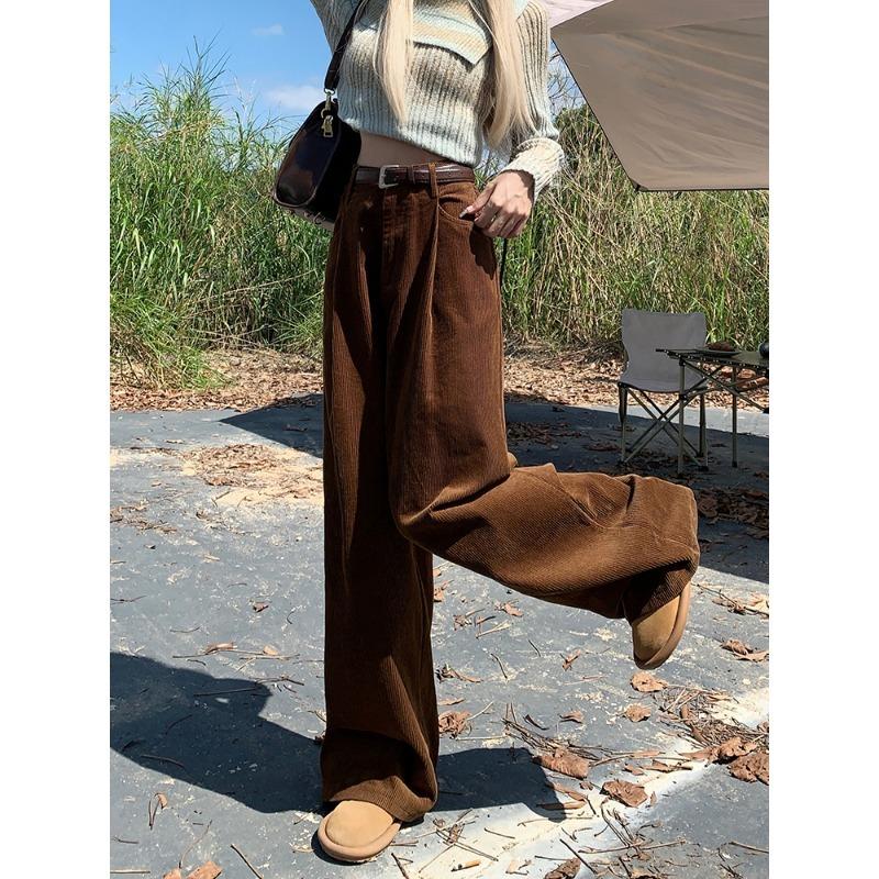Pantaloni a zampa larga in velluto a coste da donna Autunno Inverno Nuova Moda Eleganti Taglie Forti Larghi Casual Semplici Lunghi Pantaloni Dritti Abbigliamento