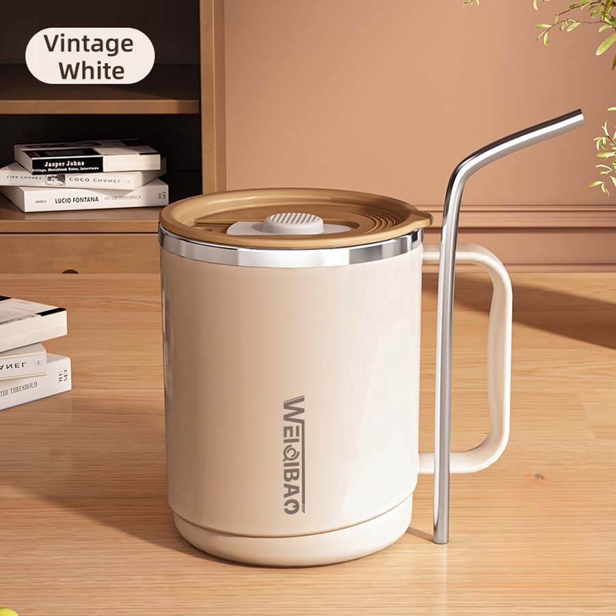 

304 stainless steel mug, office drinking cup, portable and portable coffee cup, home high-end drinking cup with lid 501-600ml