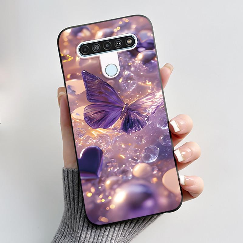 For LG Q61 LM-Q630N Slim Black Soft Silicone Case Luxury Fashion Flower Butterfly Painted Cover for LG K61 Q61 Q 61 Phone Casing