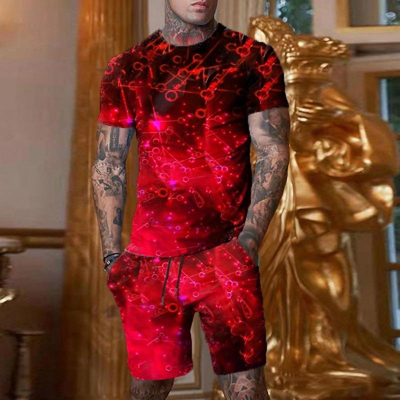 

Мужской модный элегантный летний повседневный костюм свободного покроя, мужской топ в стиле Y2K, дышащий, свежий, с коротким рукавом, напечатанный 3D-узором в стиле покера 5XL