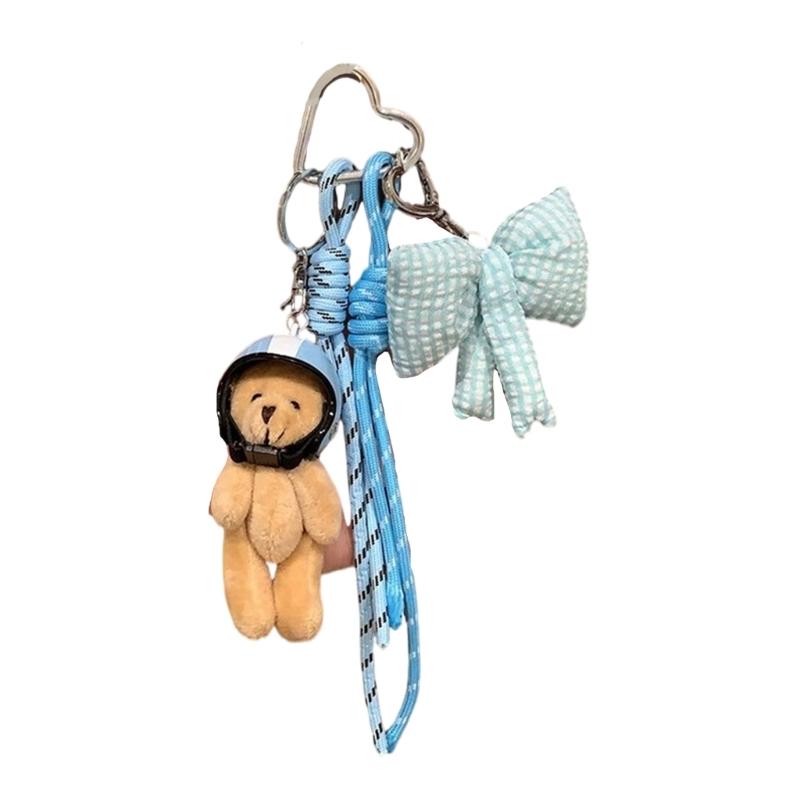Stylish Plush Helmet Bear Keychain with bowknot Keychain Perfect For Backpacks Luggage Fashionable Daily Companion