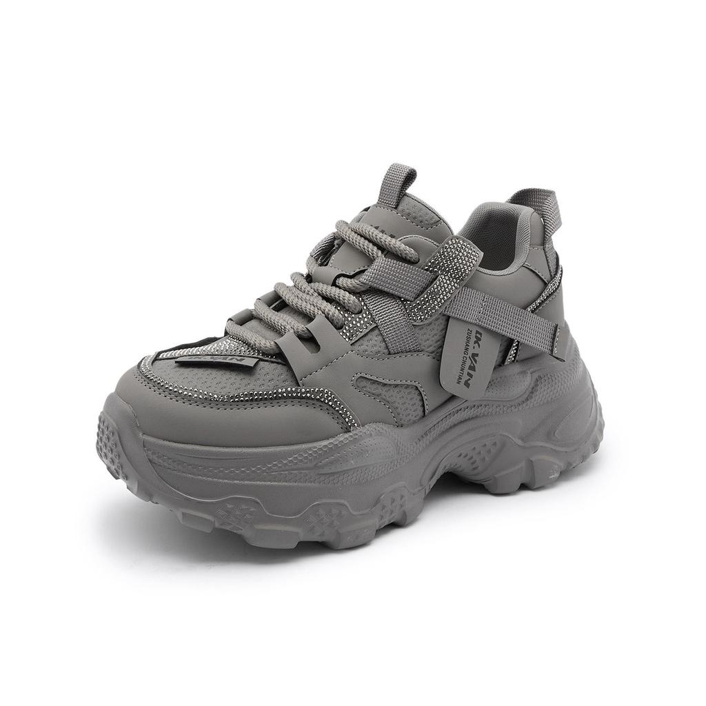 Frühling neue Strass-Plateau-Dad-Schuhe Damen-Höhenvergrößerung kleine Sport- und Freizeitschuhe vielseitig