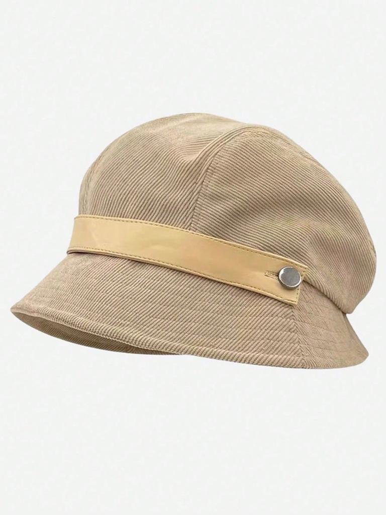 Women's Corduroy Bucket Hat, Korean Style Versatile Cap, Retro Elegant Beret Hat, Face Covering Warm Winter Accessory
