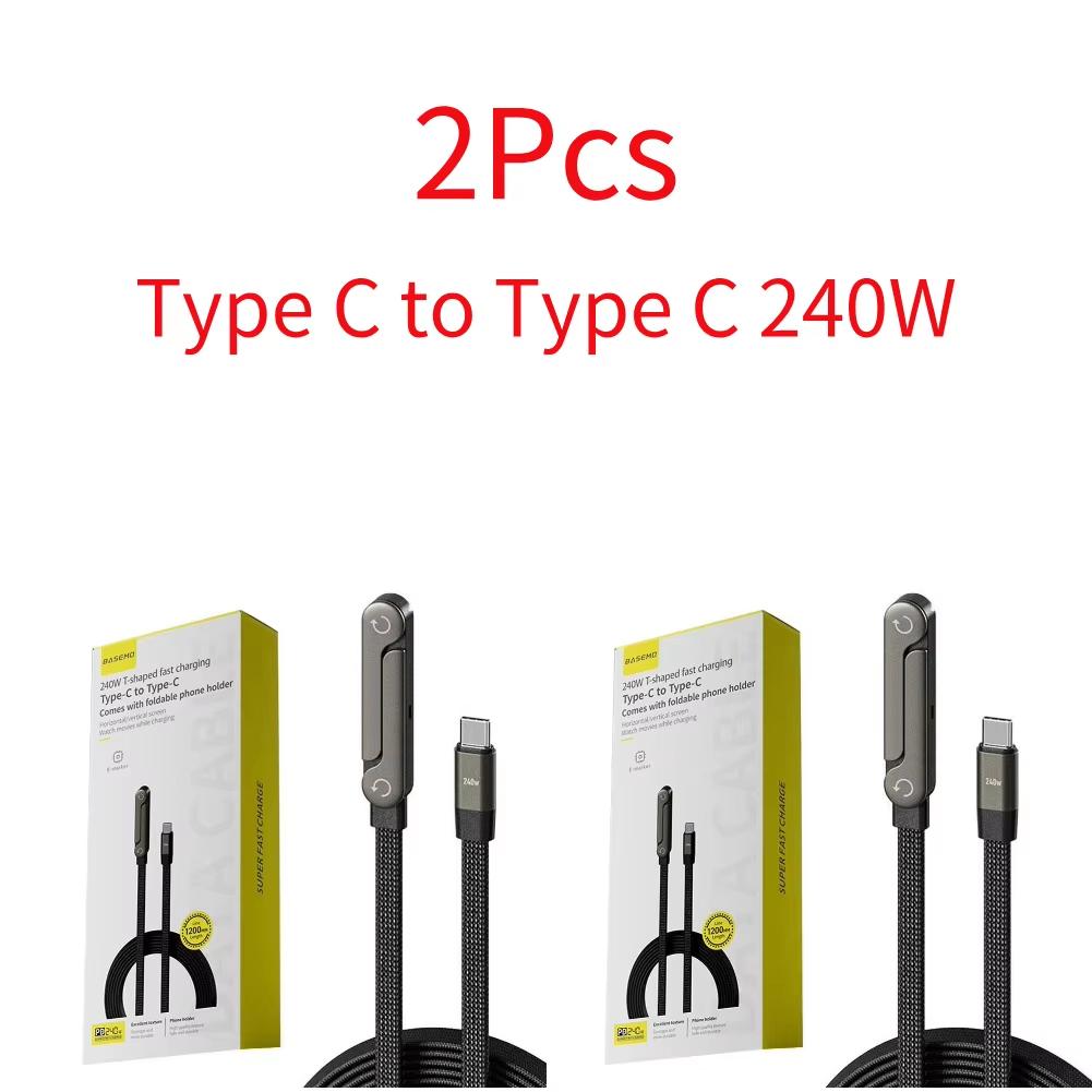 

2Pcs 240W/65W Fast Charging Foldable Mobile Phone Holder Data Cable Multi-Angle Adjustment Non-Stop Charging PD Type C USB Cable
