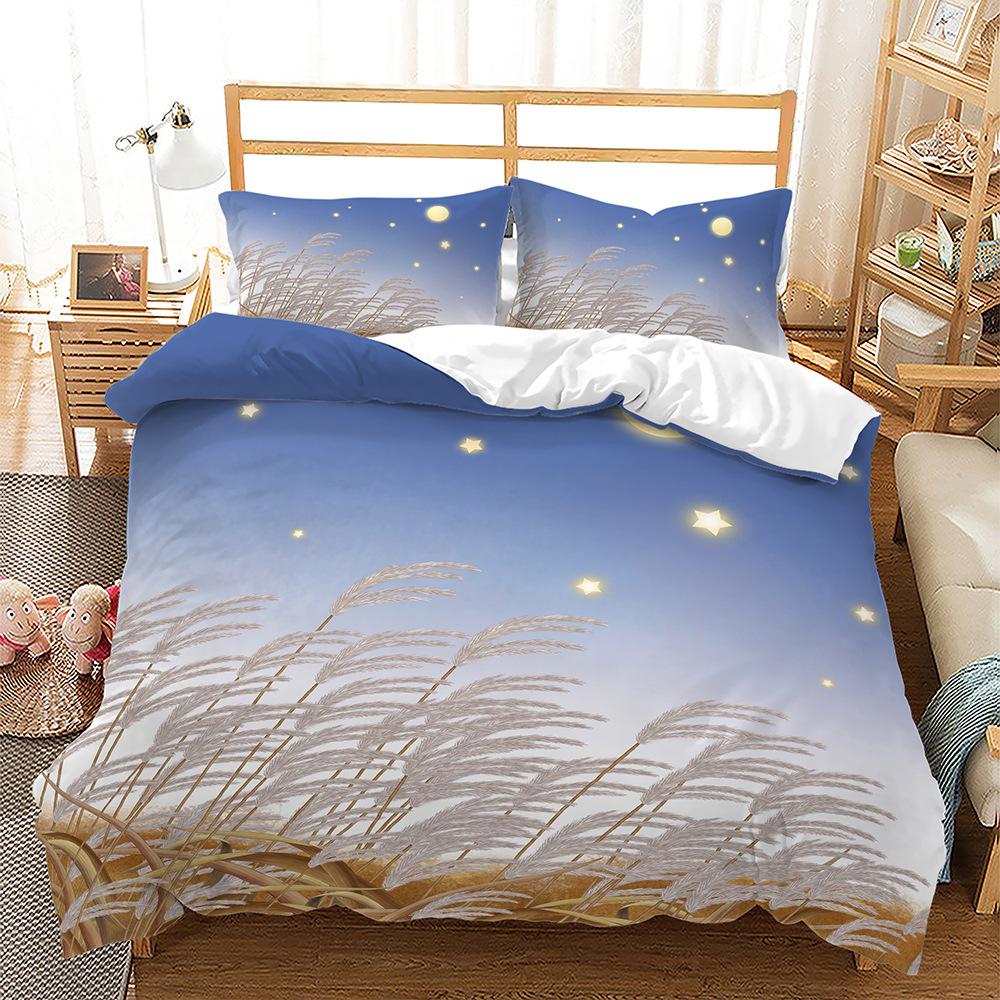 Natural Scenery Theme Duvet Cover Set 3D Print Reed Dandelion Flowers Polyester Bedding Set for Kids Boys Girls King Queen Size