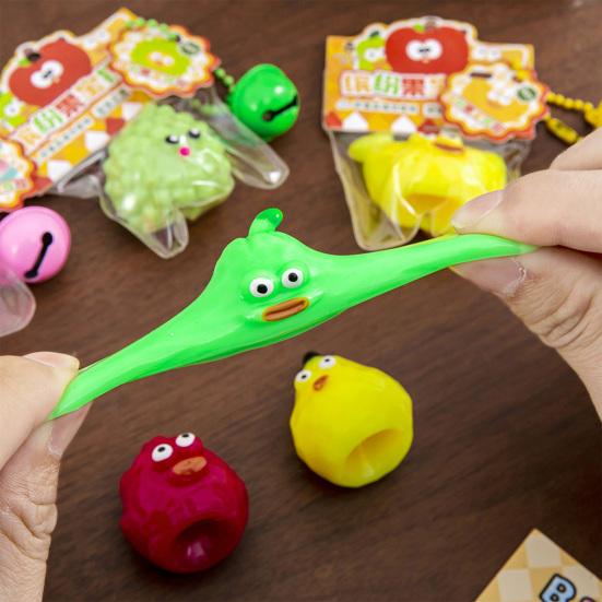 Cartoon Fruit Squeeze Toy with Bell Ball Chain Stress Relief Slow Rising Fruit Sensory Fidget Toy Keychain Pendant Party Favors