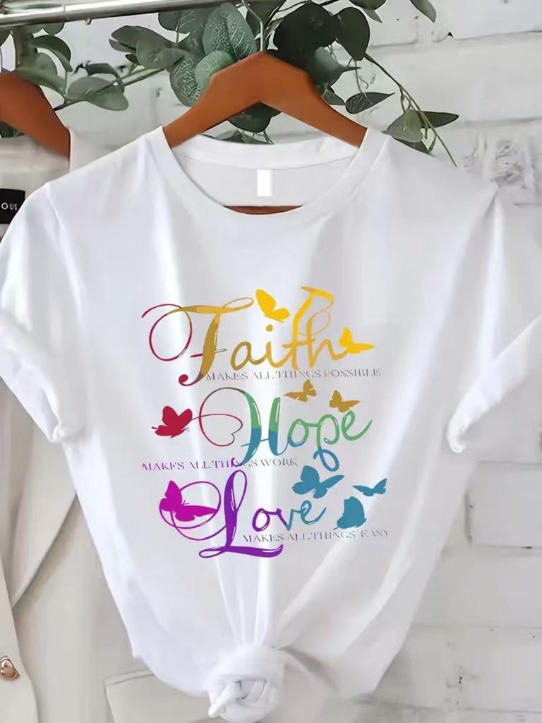 European size , Plus-size T-shirt - Women's fun printed T-shirt - Casual short-sleeved round-neck loose-fitting top