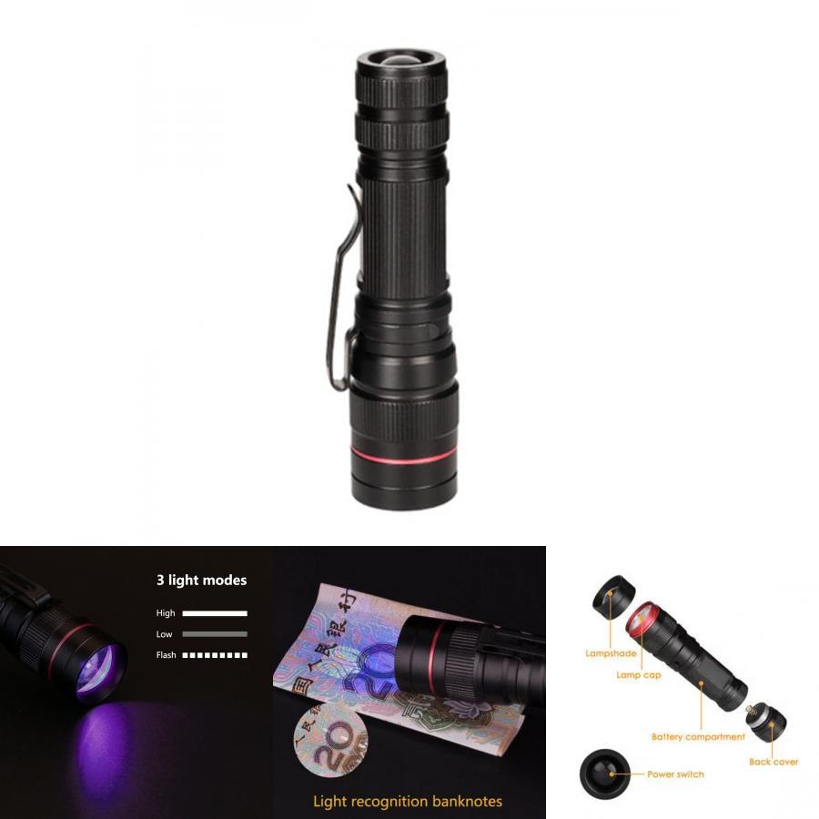 New Adjustable Led Uv Flashlight For Currency Verification Makeup Baby Items Fluorescent Detection Mini Uv Torch