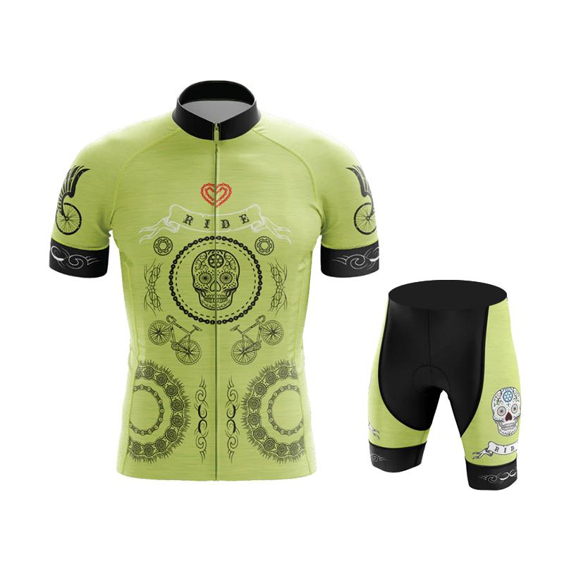 Skull Pattern Cycling Jersey Set 2023 Summer Men's MTB Race Cycling Clothing Short Sleeve Bicycle Wear Breathable Outdoor Riding Bike Uniform