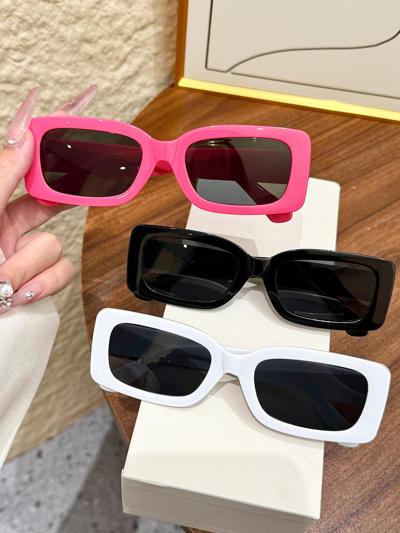 3Pcs New Fashion Retro Square Small Frame Personalized Candy Color Hip Hop Glasses