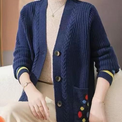 Autumn Winter Women's Knitted Cardigan Sweater Thickened Plus Size Cardigan Jacket V-neck Twist Loose Knitted Short Jacket
