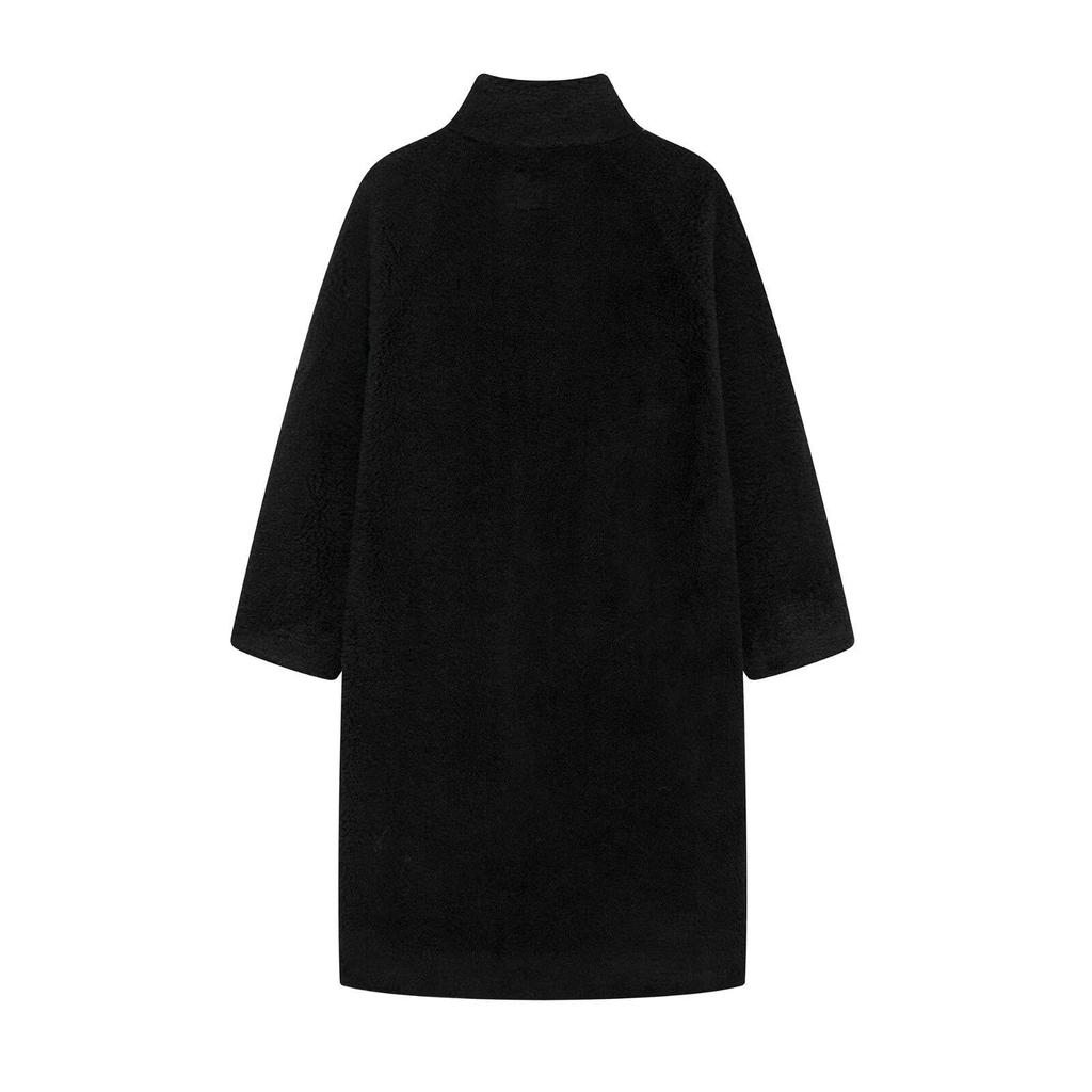 European-American Style Women's Winter Fleece Long Coat with Stand-Up Collar - Versatile, Warm Outerwear