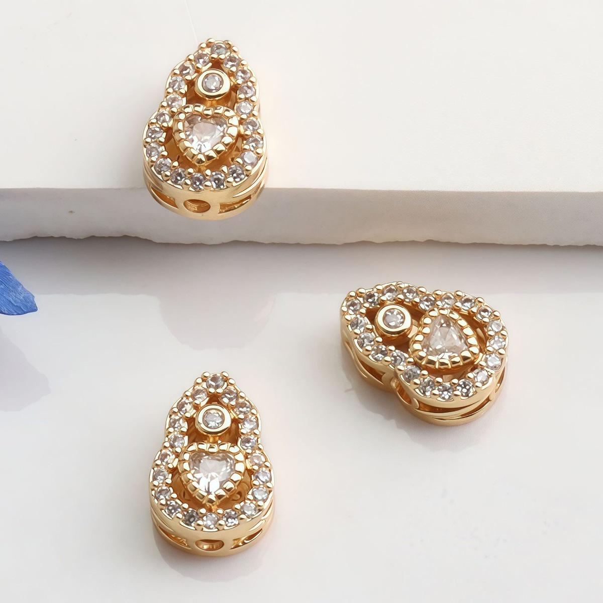 14K Gold-Filled Zirconia Heart Gourd Milky Way Spacer Beads for DIY Jewelry