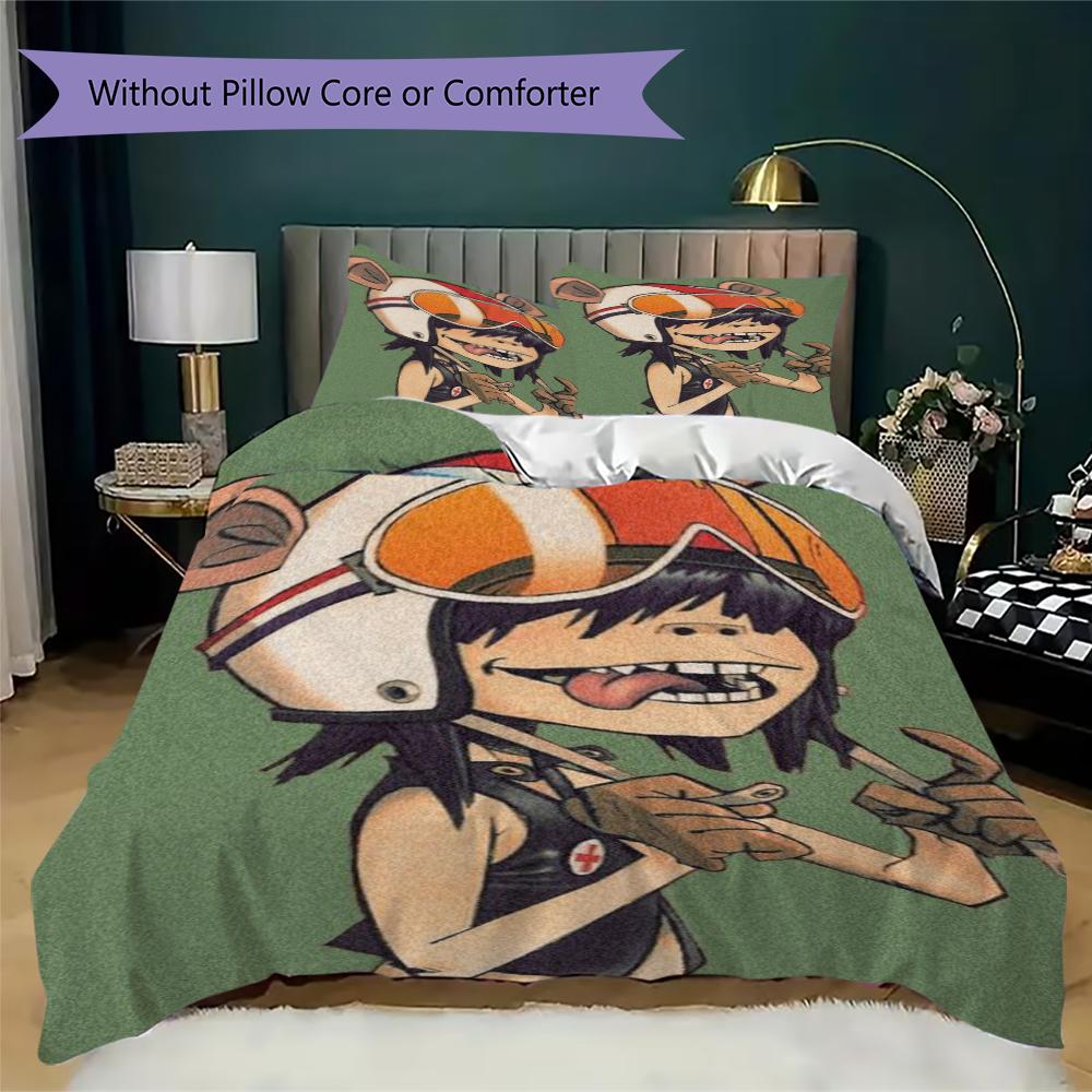 Gorillaz Pattern Bedding uilt Set uilt Cover Pillowcase Home Decoration Birthday Gift (1 * duvet cover + 2 * pillowcase without core)