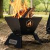 cacomi Rokuen Black Steel Finish Compact Folding Fire Pit Made in Japan Solo Use Easy Assembly Rugged Iron Hexagonal Shape Original Design by Shinsei