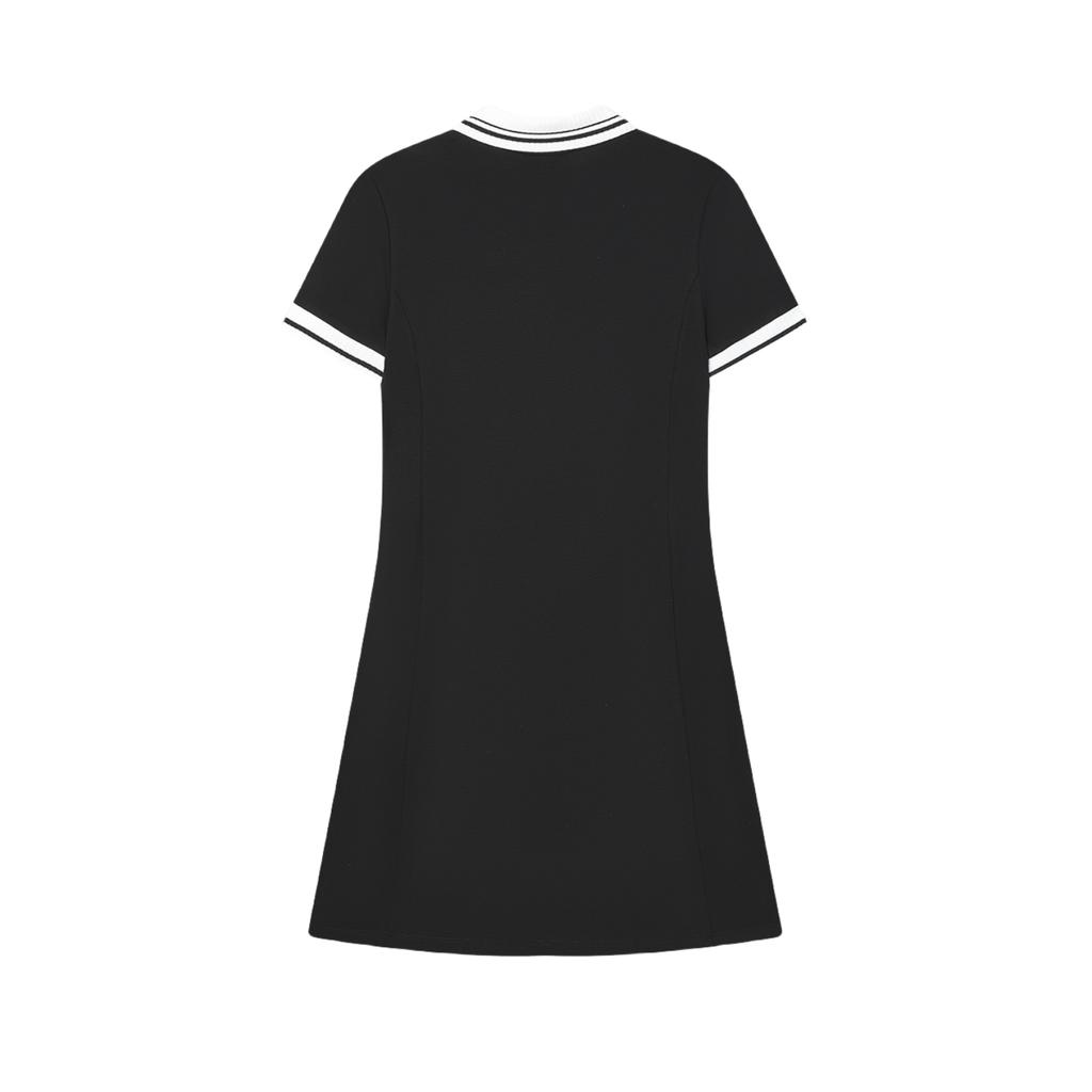 FILA Heritage Knit Moisture-Wicking Casual Polo Dress Women Dresses Black F11W428305FBK
