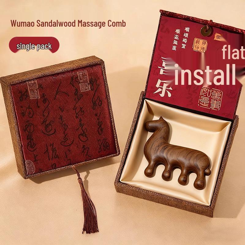 Year of the Horse Sandalwood Massage Comb - Meridian Comb for Success, New Year Gift, Natal Year Souvenir