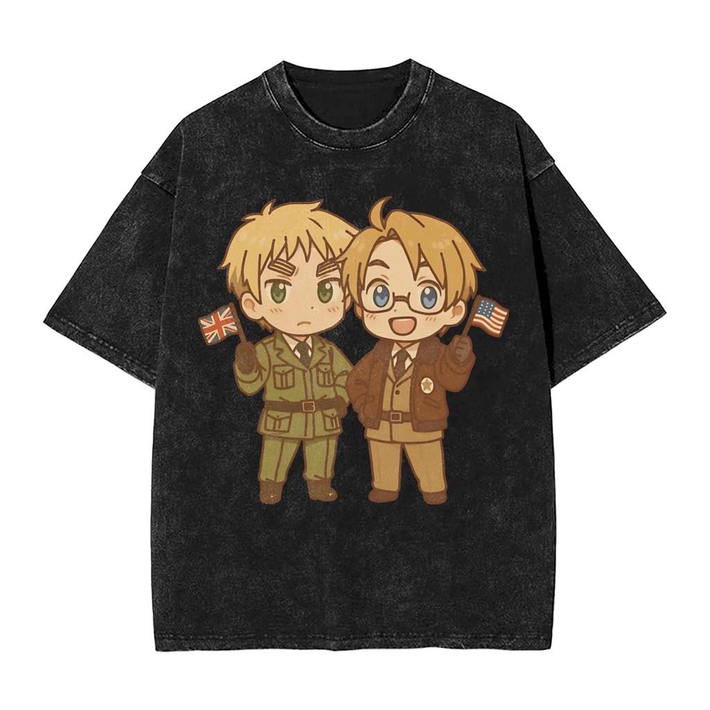 Vintage Washed Tshirt Hetalia Axis Power  Cotton Tshirts  Fashion Tee Shirt For Man Summer Y2k Fun Design Top Tees