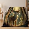 Dreamy Cute Deer Elk Cartoon Flannel Blanket Soft Warm Throw Blanket for Bedroom Living Room Bed Travel Camping Picnic Gift Kid