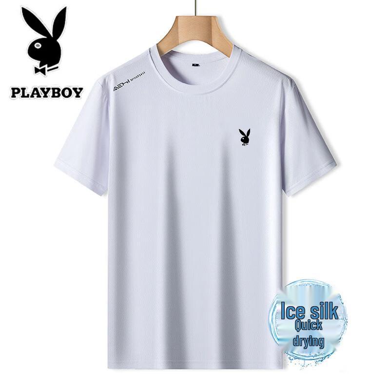 PLAYBOY Men s Ice Silk Breathable Round Neck T-Shirt 5XL
