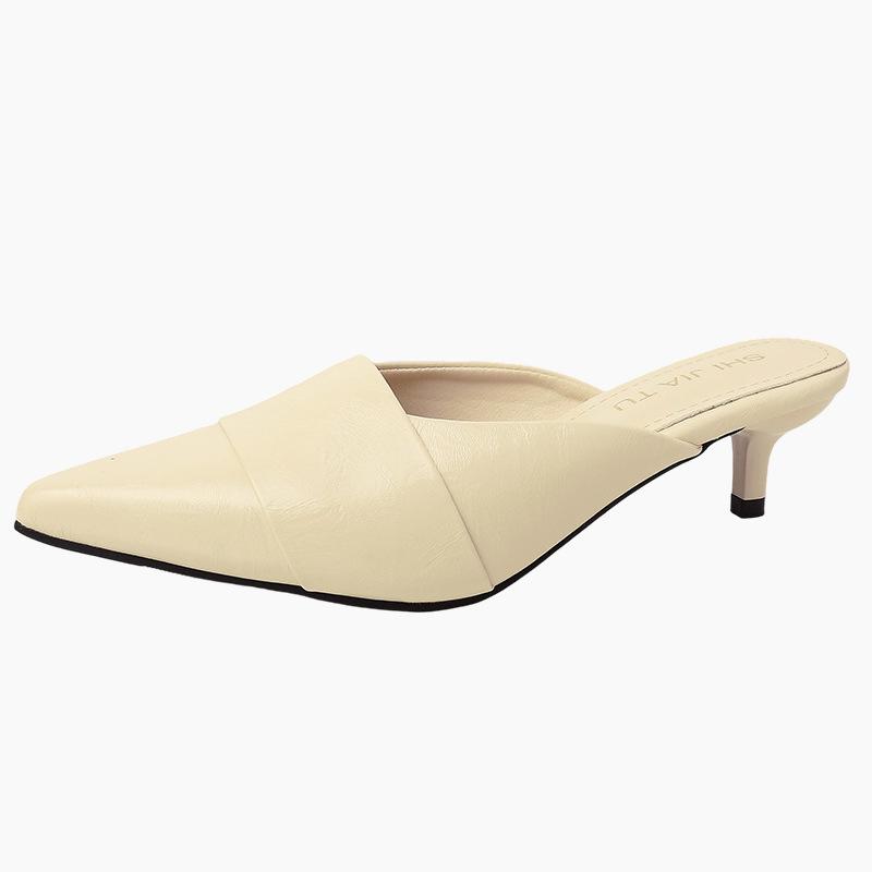 Simple Pointed Head High Heel Bag Head Half Slippers Women's Summer Fashion Versatile Casual Wear Solid Color Thin Heel Cool Slippers Tide