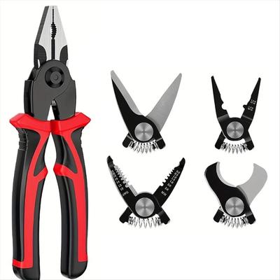 2025+ 5 In 1 Multifunctional Pliers Steel Wire Pliers Wire Stripping Interchangeable Head Tool Special for Electricians