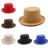 Roll Brim Fedora Hat for Adult Fashion Solid Color Panama Hat Magician Cap Wool Hat Cosplay Costume Unisex Flat Top Hat