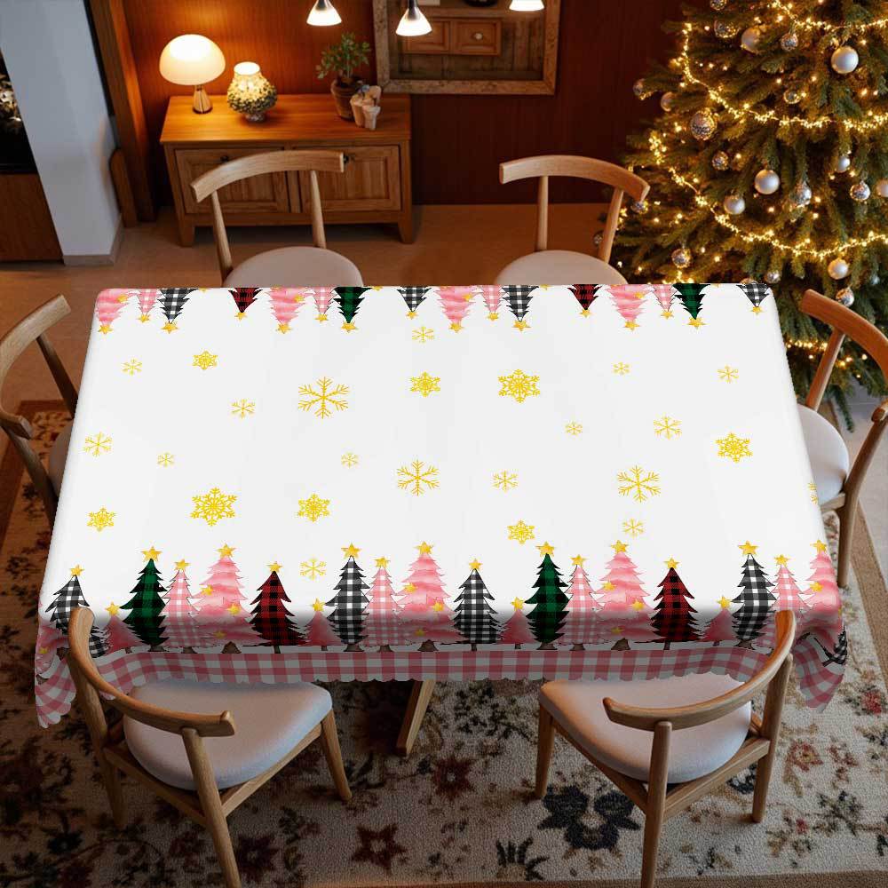 Country Christmas Tablecloth, Pink Plaid Christmas Tree Tablecloth, Waterproof Tablecloth, Round Table Square Table Universal