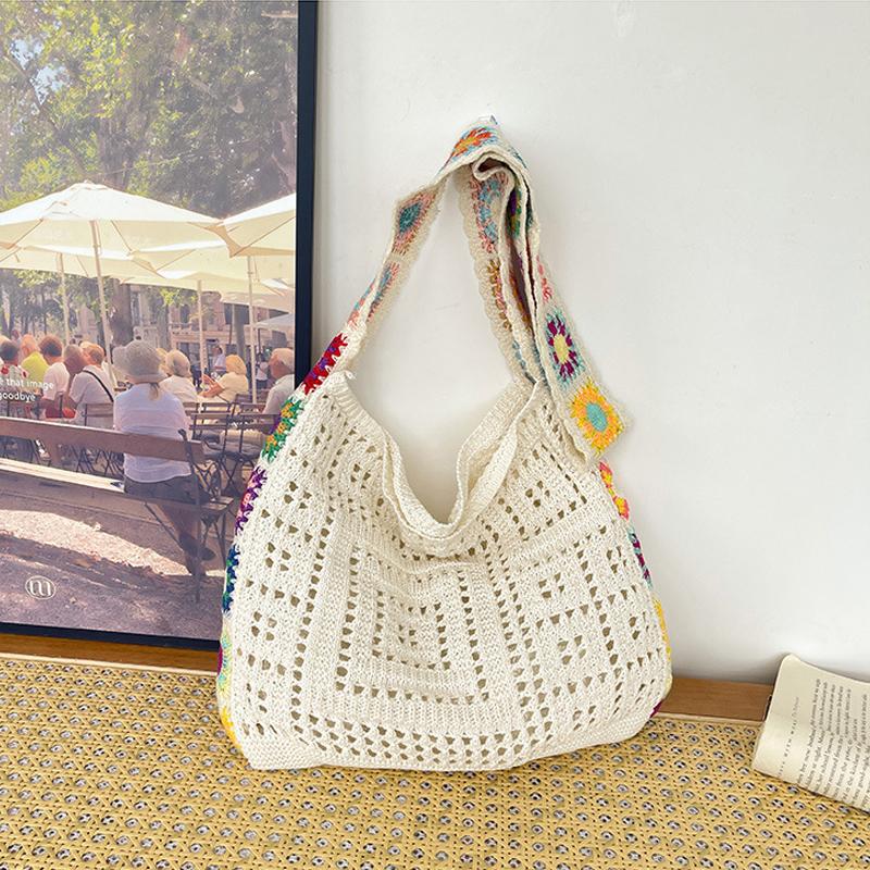 

Vintage Hollow Woven Large Capacity Tote Bag Women s Knitting Shoulder Handbag for Summer Beach Travel Ladies Shopper Purse