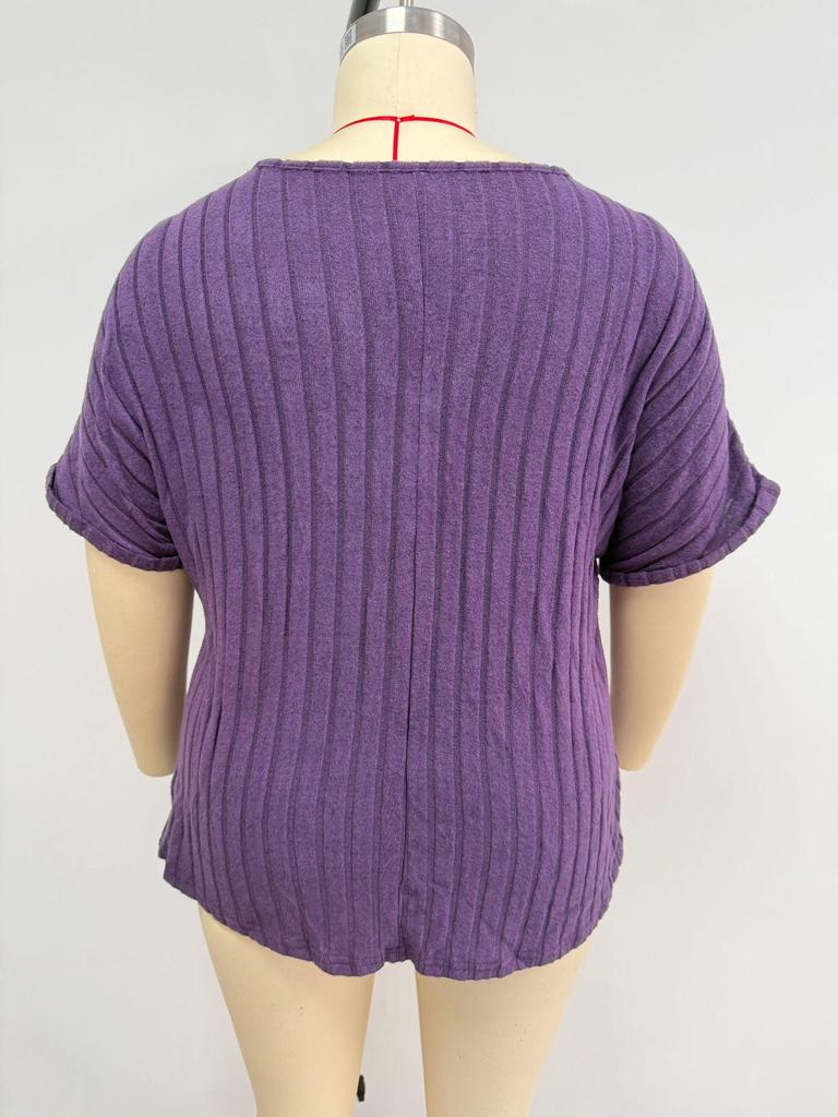 2026 Spring/Summer Plus Size Women's V-Neck Short Sleeve Solid Color Pullover T-Shirt