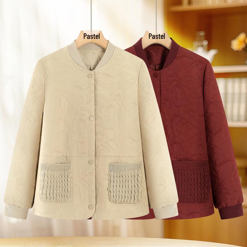 Paste Mid-Aged Women's Padded Baseball Collar Short Jacket