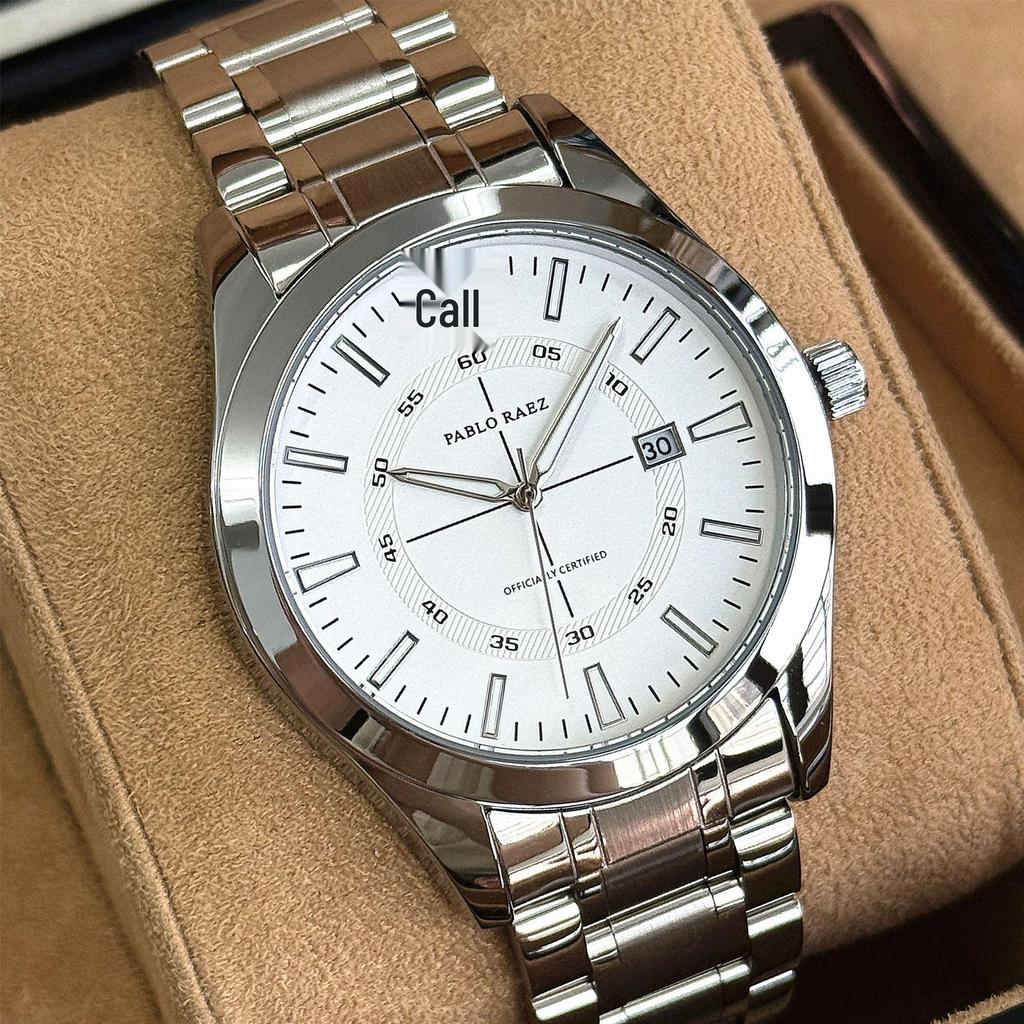 Men's Casual Fashion Quartz Wristwatch with Solid Steel Band - Automatic and Waterproof