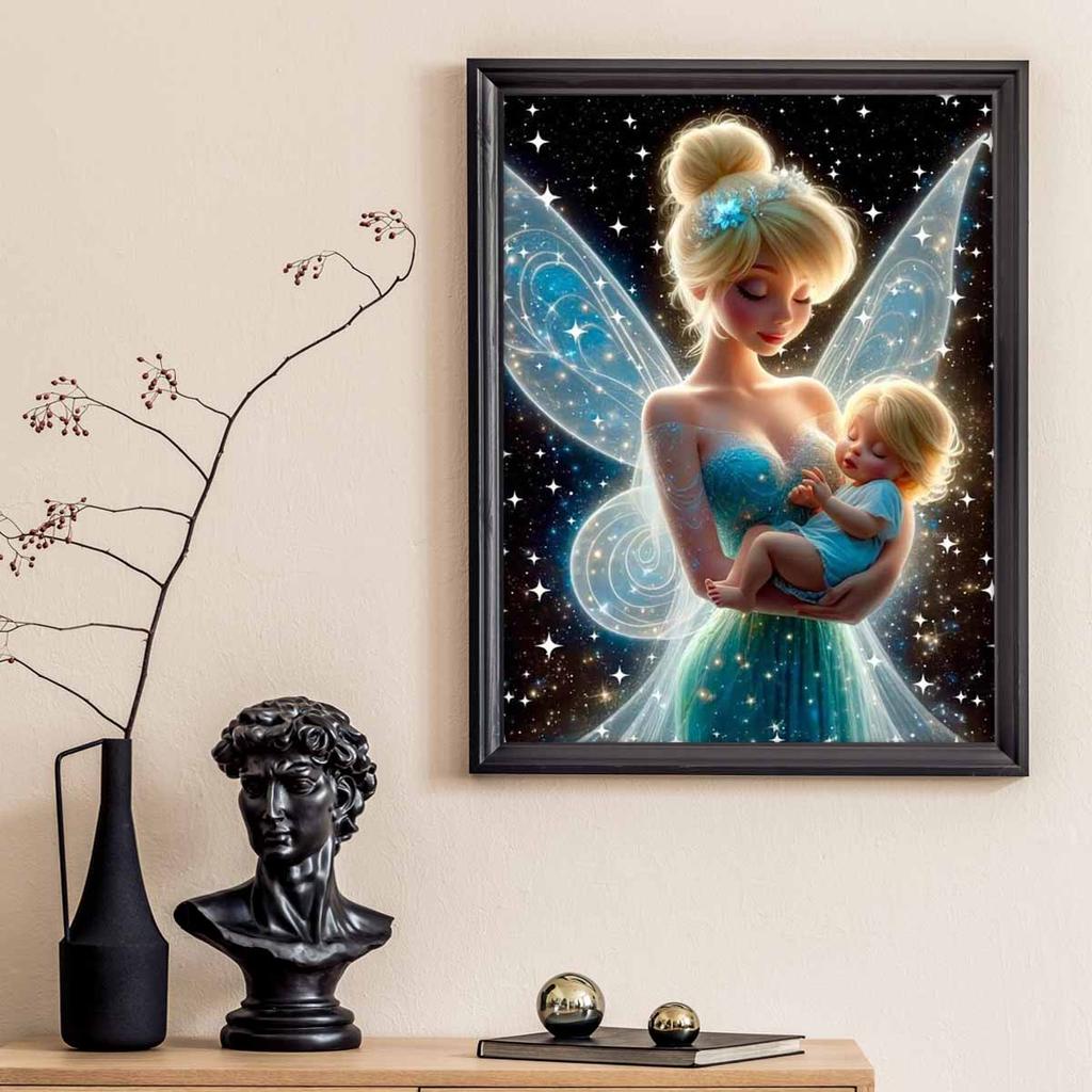 Diamond Mosaic Colorful Diamond Painting Tinker Bell and The Child Full Round Embroidery Cartoon Creative Hobbies Wall Decor