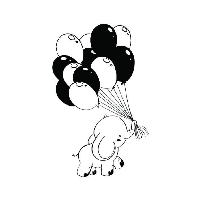 Wooden Stamp - Aladine - Elephant Balloon - 6 Cm X 4 Cm - Mint Color - Scrapbooking