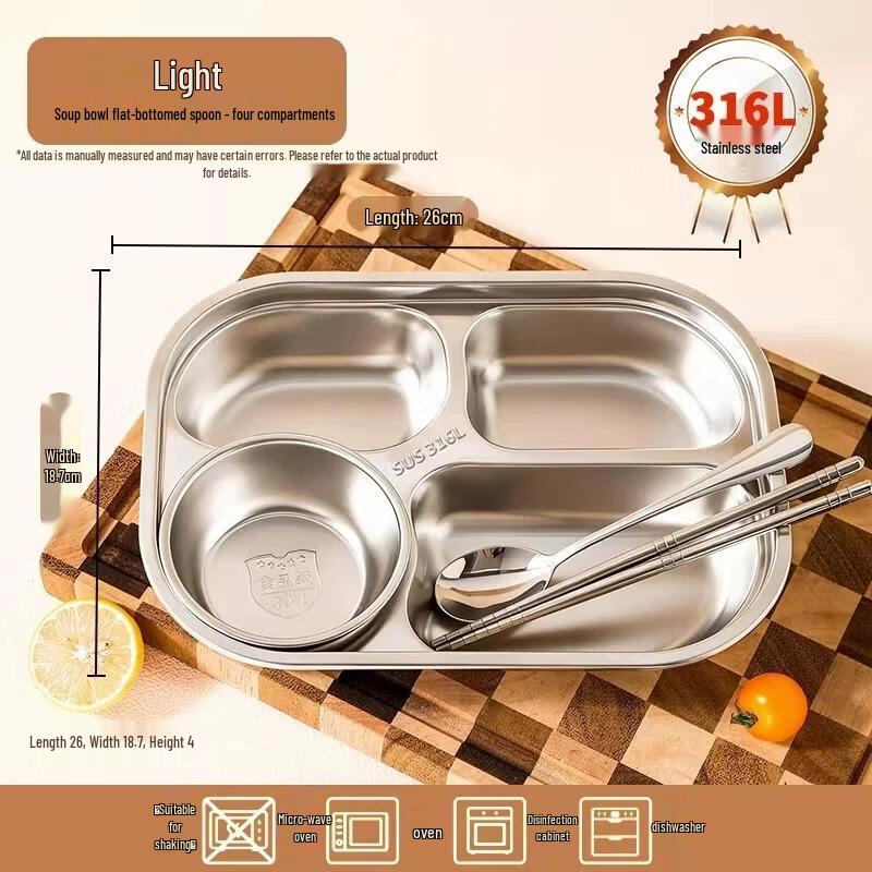 HANDUNYOU 316L Stainless Steel Divided Lunch Tray Set