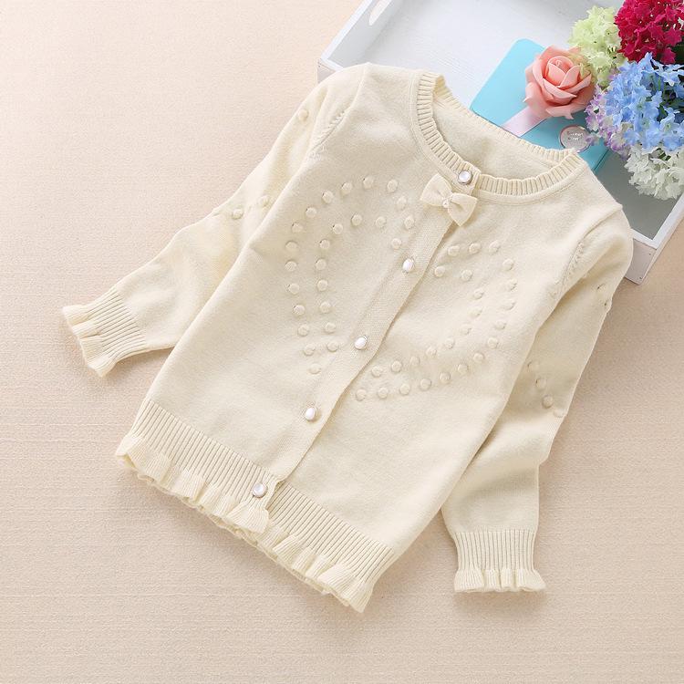 Girls Cartoon Bowknot Cardigan Sweater, Suitable for Spring/Autumn - Style 8602 for Middle and Older Children. 130-140cm бежевый