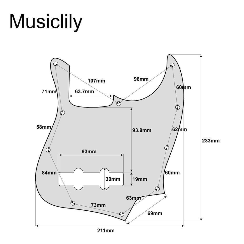 Musiclily Pro Jazz Bass Pickguard for American Jazz 1 Piece 10-Hole 4-String Bass, Black,