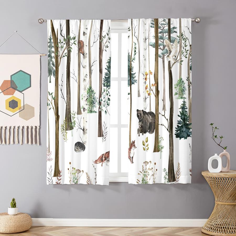 2pcs Snowforest animal curtains with pole bag design   privacy protection   suitable for decoration in various scenes
