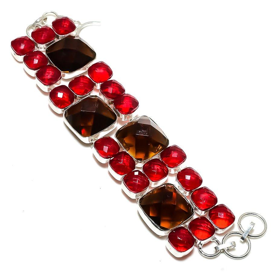 

Браслет ручной работы из стерлингового серебра 925 пробы с натуральным красным гранатом 7-8 дюймов B8Y40