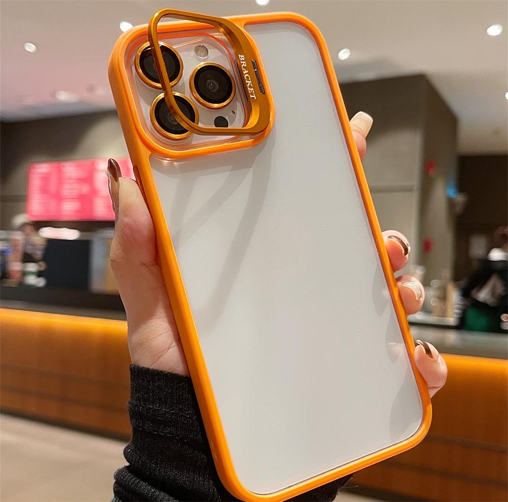 Lens Metal Ring Protector Stand Phone Cases For IPhone 16 15 14 13 12 11 Pro Max Plus Camera Glass Lens Protection Clear Cover