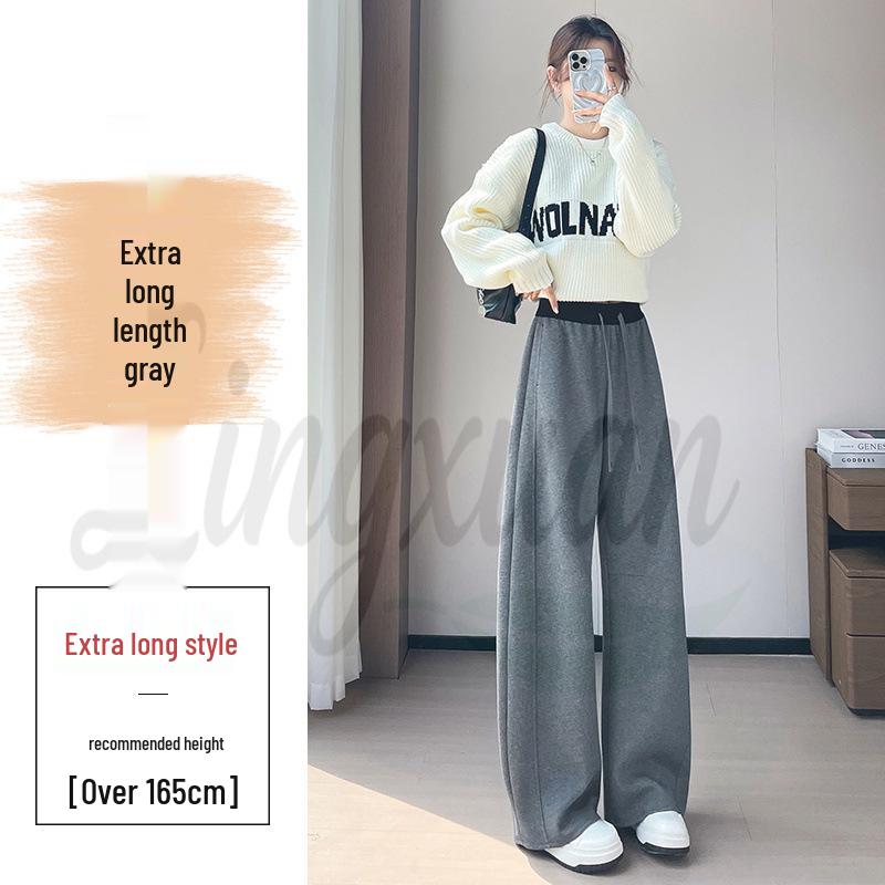 2026 Autumn/Winter Women's High Waist Loose Casual Sweatpants, Plus Velvet Wide Leg Cropped Pants.