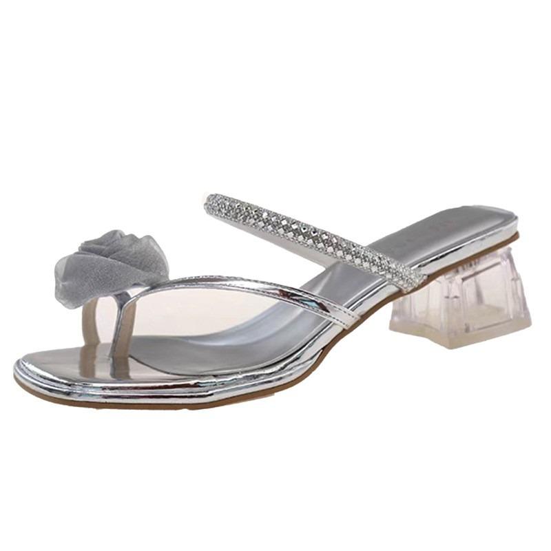 Silver Cool Slippers Women's Summer Wear New High-end Flower Cover Toes with Skirt Sandals