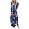 Fashion Womens Loose Long Sleeve Long Dress Round Neck Slit Pocket Ladies Dress