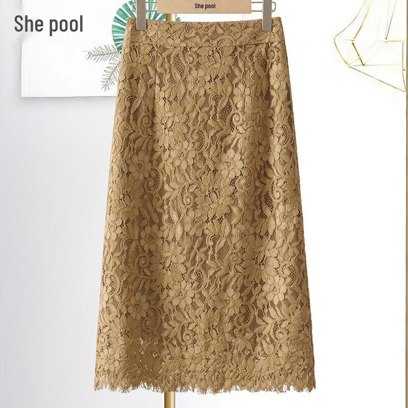 Tachi Women s French Elegant Solid Lace A-line Midi Skirt L