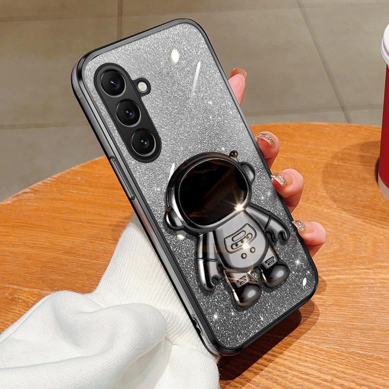For Samsung Galaxy S25 FE / S26 FE Case Fashionable Frosted Silicone Soft Dustproof Bracket Adsorb + Electroplated Astronaut Bracket