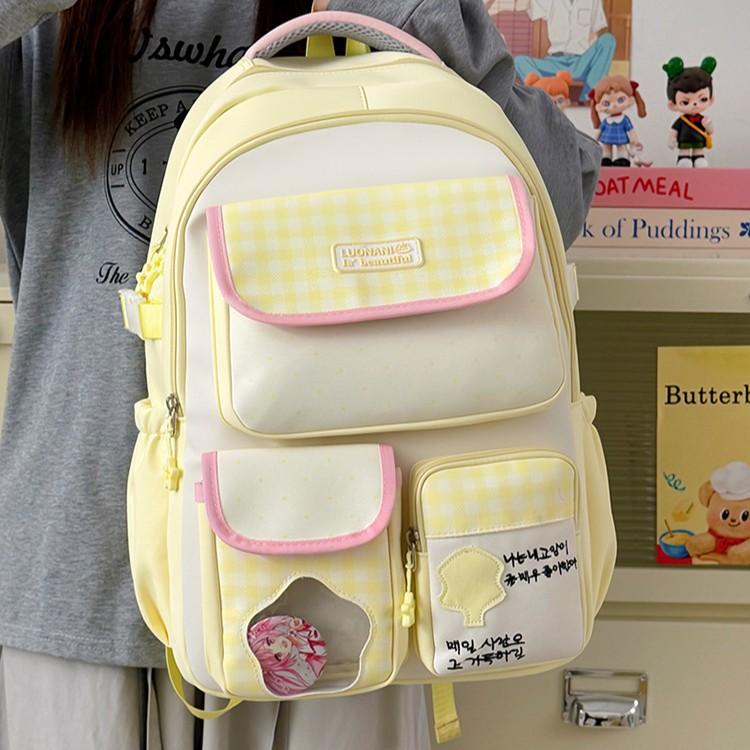 Schoolbag Wholesale Schoolbag Female Japanese Ins Cute Dopamine Contrasting Color College Style Primary and Secondary School Students Travel Backpack,