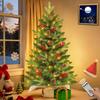 3 Ft Artificial Christmas Tree with Dual Color Lights, Timer, PE+PVC Spruce, Pinecone Red Berry Burlap Base