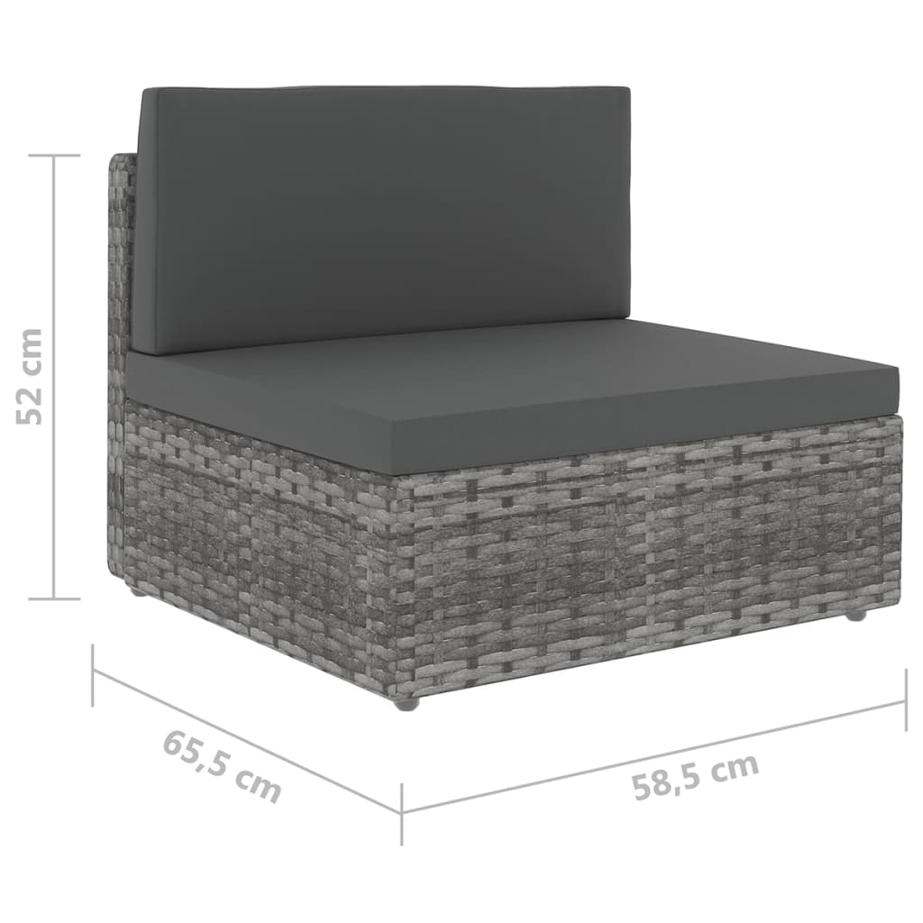 5 Piece Garden Lounge Set with Cushions Grey Poly Rattan