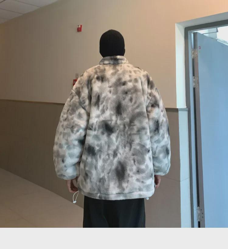 Men's Tie-Dye Lambswool Jacket - Warm, Loose, Cotton-Padded, Velvet-Enhanced Winter Coat